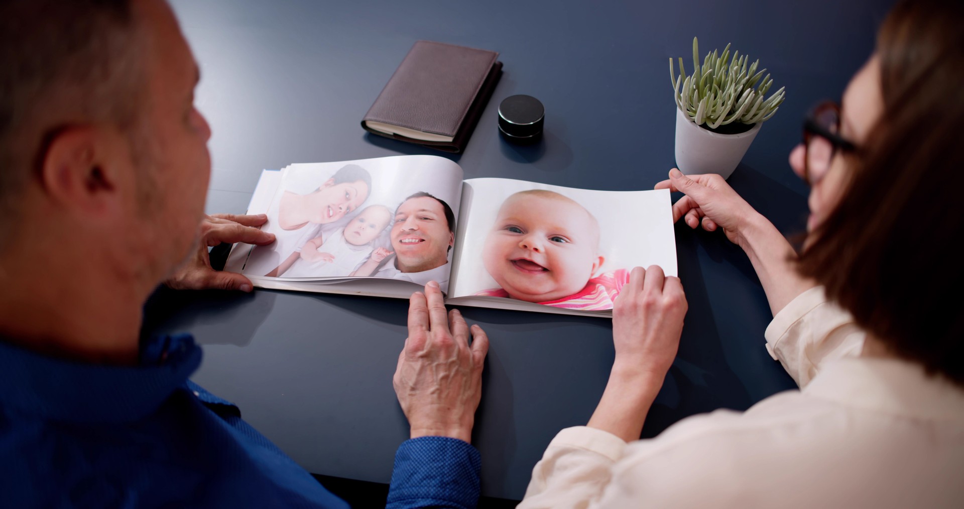 Couple Family Looking Photo Album